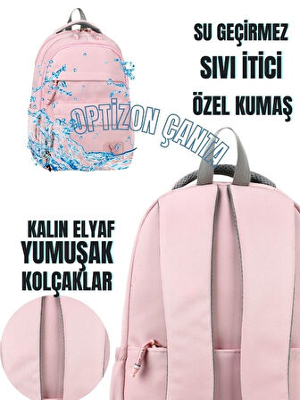 OKUL ÇANTASI Su Itici Özel Kumaş Hafif Lise Ve Ortaokul Sırt Çantası - PEMBE