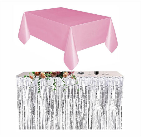 PEMBE MASA ÖRTÜSÜ, GÜMÜŞ MASA ETEĞİ