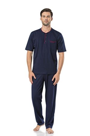 Erkek Kısakollu Şortlu Lacivert 3'lü Penye Pijama Takımı