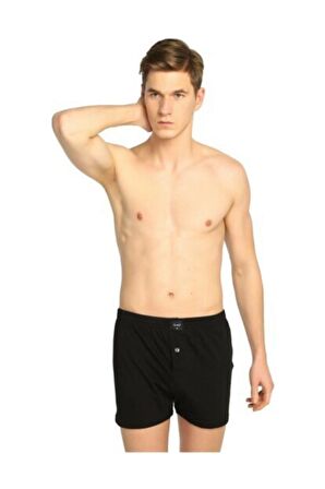 Erkek Siyah Penye Düğmeli Boxer 10'lu Paket