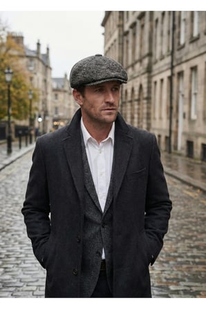 Erkek Kaşe 8 Köşe Kasket Şapka Klasik Retro- Peaky Blinders Tarzı Lastikli Standart Beden