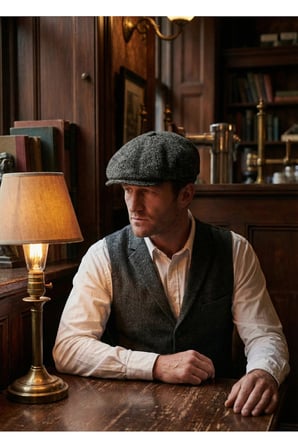 Erkek Kaşe 8 Köşe Kasket Şapka Klasik Retro- Peaky Blinders Tarzı Lastikli Standart Beden