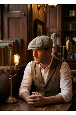 Erkek Kaşe 8 Köşe Kasket Şapka Klasik Retro- Peaky Blinders Tarzı Lastikli Standart Beden