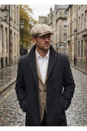 Erkek Kaşe 8 Köşe Kasket Şapka Klasik Retro- Peaky Blinders Tarzı Lastikli Standart Beden