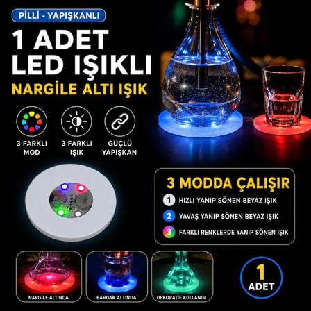 Premium Kompakt Aydınlatma Dekorasyon Ürünü Bardak Altlığı RGB LED Nargile Altı Işık 1 Adet