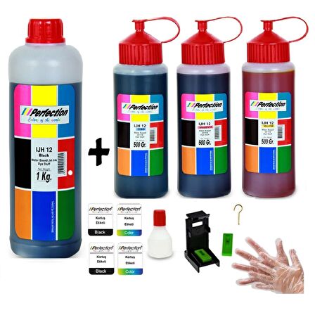 PERFECTİON HP 650/HP 652/HP 47 Kartuş Uyumlu Dolum Seti 1000 gr. SİYAH + 3 X 500 gr. RENKLİ 