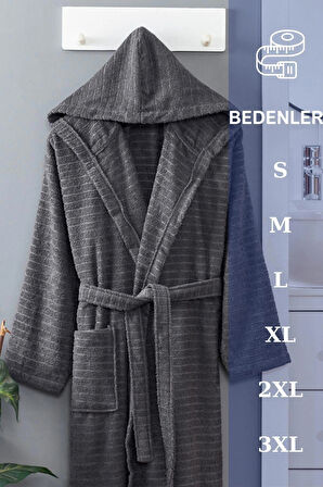 PERA Antrasit Pamuklu Kapşonlu Bornoz