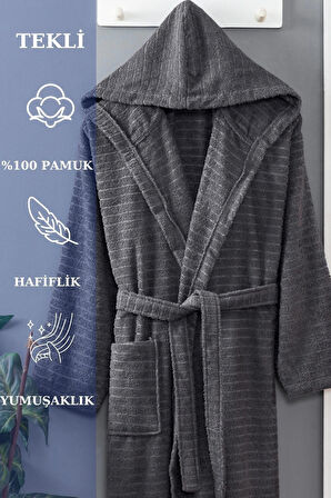 PERA Antrasit Pamuklu Kapşonlu Bornoz