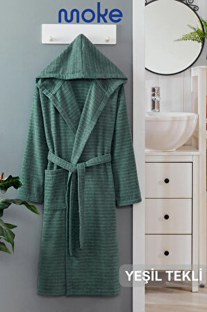 PERA Yeşil Pamuklu Kapşonlu Bornoz