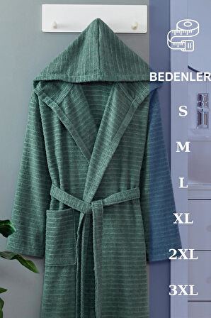 PERA Yeşil Pamuklu Kapşonlu Bornoz