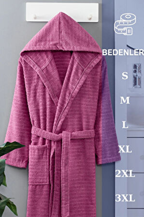 PERA Mürdüm Pamuklu Kapşonlu Bornoz