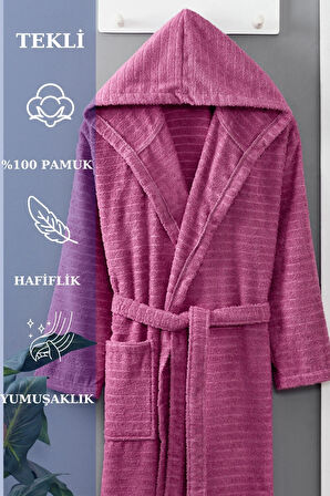 PERA Mürdüm Pamuklu Kapşonlu Bornoz