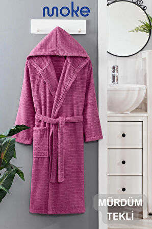 PERA Mürdüm Pamuklu Kapşonlu Bornoz