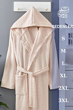 PERA Bej Pamuklu Kapşonlu Bornoz