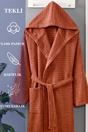 PERA Kiremit Pamuklu Kapşonlu Bornoz