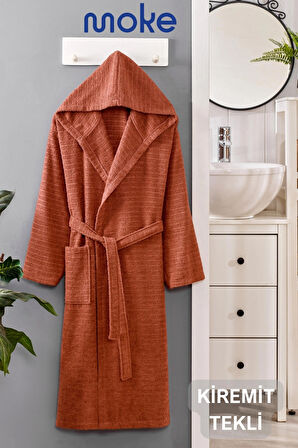 PERA Kiremit Pamuklu Kapşonlu Bornoz