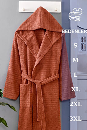 PERA Kiremit Pamuklu Kapşonlu Bornoz