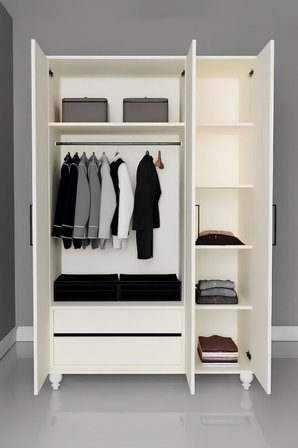 Pera 3 Kapaklı Çekmeceli Genç Odası Dolabı | %100 MDF Kalitesi | Panjur Kapak