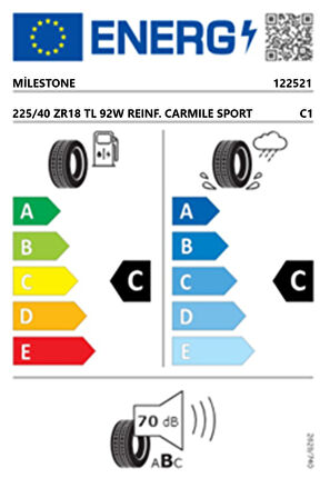 Milestone 225/40 ZR18 TL 92W REINF. CARMILE SPORT Yaz Lastiği (Üretim Tarihi:2025)