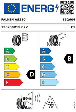 Falken 195/50 R15 TL 82V EUROALL SEASON AS210 Dört Mevsim Lastiği (Üretim Tarihi:2024) 