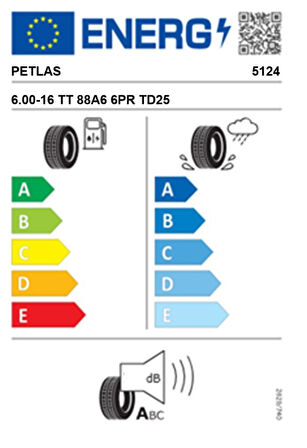 Petlas 6.00-16 TT 88A6 6PR TD25 Traktör Ön Lastiği (Üretim Tarihi:2025)