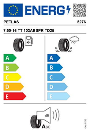 Petlas 7.50-16 TT 103A6 8PR TD25 Traktör Ön Lastiği (Üretim Tarihi:2025)