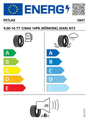 Petlas 9.00-16 TT 128A6 14PR (RÖMORK) (KAR) NT3 Römork Lastiği (Üretim Tarihi:2025)