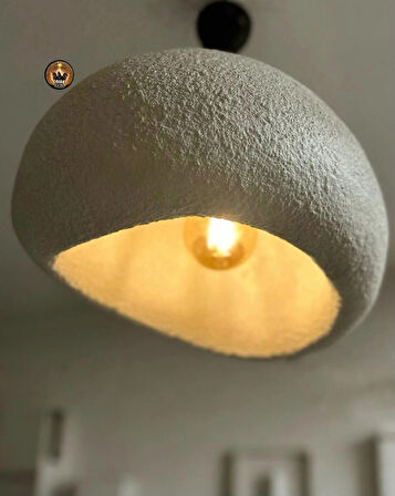 Petra Doğal Taş Efektli Modern Beton BEYAZ Avize Çap: 500MM