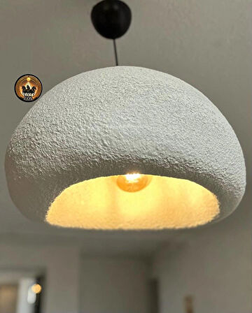 Petra Doğal Taş Efektli Modern Beton BEYAZ Avize Çap: 500MM