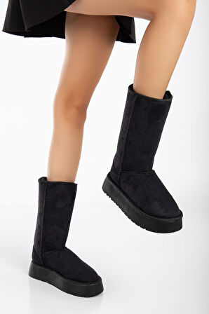 Puffy İçi Tüylü Kalın Topuk Bot Siyah