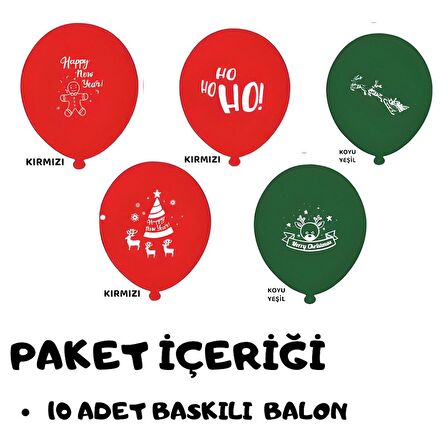 Yılbaşı Süsleri Balonu | Yılbaşı Baskılı Balon 10 Adet