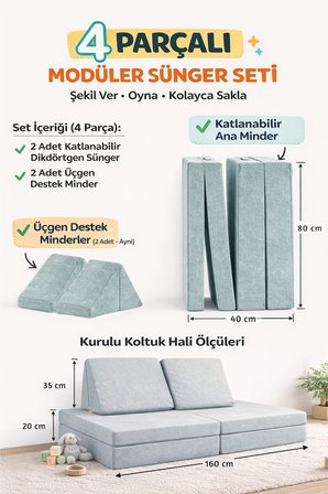 YATELLA 4 Parça Katlanabilir Çocuk Koltuğu | Yatak & Minder – Çok Amaçlı Modüler Tasarım - ANTRASİT