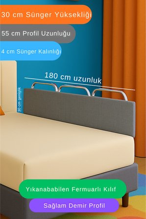 Miralay Yeni Nesil Yatak Bariyeri 180 cm Gri