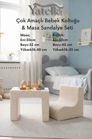Yatella Çok Amaçlı Bebek Koltuğu & Masa Sandalye Seti - BEJ