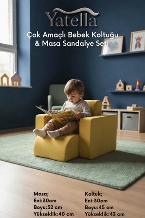 Yatella Çok Amaçlı Bebek Koltuğu & Masa Sandalye Seti - BEJ