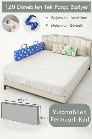 Miralay Yeni Nesil Yatak Bariyeri 120 cm Mavi Yıldız - Boyalı