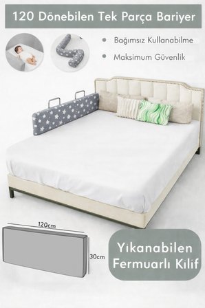 Miralay Yeni Nesil Yatak Bariyeri 120 cm Gri Yıldız - Boyalı