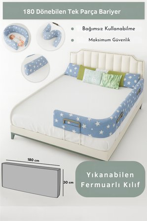 Miralay Yeni Nesil Yatak Bariyeri 180 cm Mavi Yıldız - Boyalı