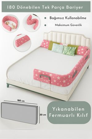 Miralay Yeni Nesil Yatak Bariyeri 180 cm Pembe Yıldız - Boyalı