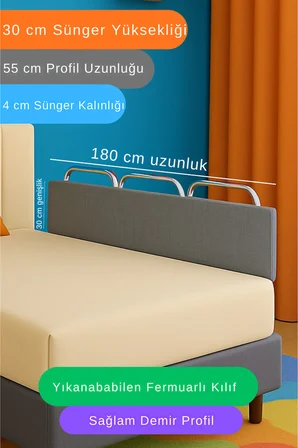 Miralay Yeni Nesil Yatak Bariyeri 180 cm Gri - Boyalı