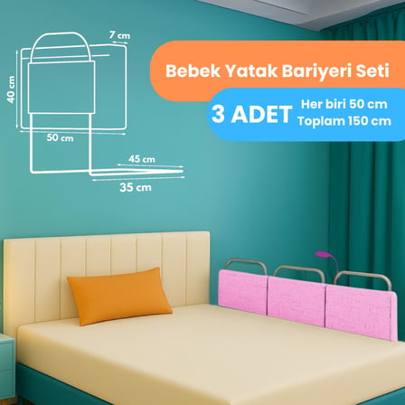 Miralay Yeni Nesil Yatak Bariyeri 50x40 cm Pembe ( 3 Adet) - Boyalı