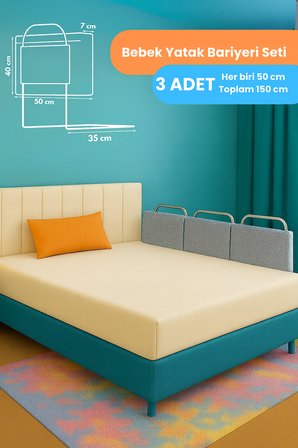 Miralay Yeni Nesil Yatak Bariyeri 50 x 40 cm Gri ( 3 Adet) - Boyalı