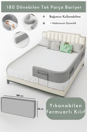 Yatella Yeni Nesil Yatak Bariyeri 180 cm Gri - Telalı