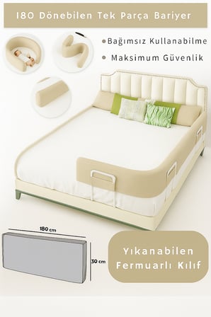 Yatella Yeni Nesil Yatak Bariyeri 180 cm Bej - Boyalı