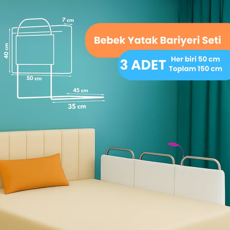 Yatella Yeni Nesil Yatak Bariyeri 50 x 40 cm Beyaz ( 3 Adet) - Telalı