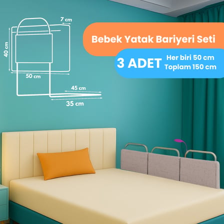 Yatella Yeni Nesil Yatak Bariyeri 50 x 40 cm Bej ( 3 Adet) - Telalı