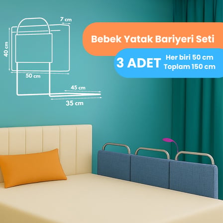 Yatella Yeni Nesil Yatak Bariyeri 50 x 40 cm Mavi ( 3 Adet) - Boyalı