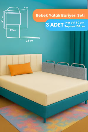 Yatella Yeni Nesil Yatak Bariyeri 50 x 40 cm Gri ( 3 Adet) - Boyalı
