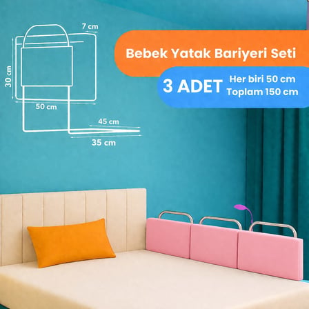 Yatella Yeni Nesil Yatak Bariyeri 50 x 30 cm Pembe ( 3 Adet) - Telalı