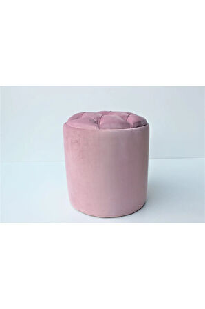 Puffy Puf Pembe Chester Model Yuvarlak Puf- Makyaj Masası Pufu